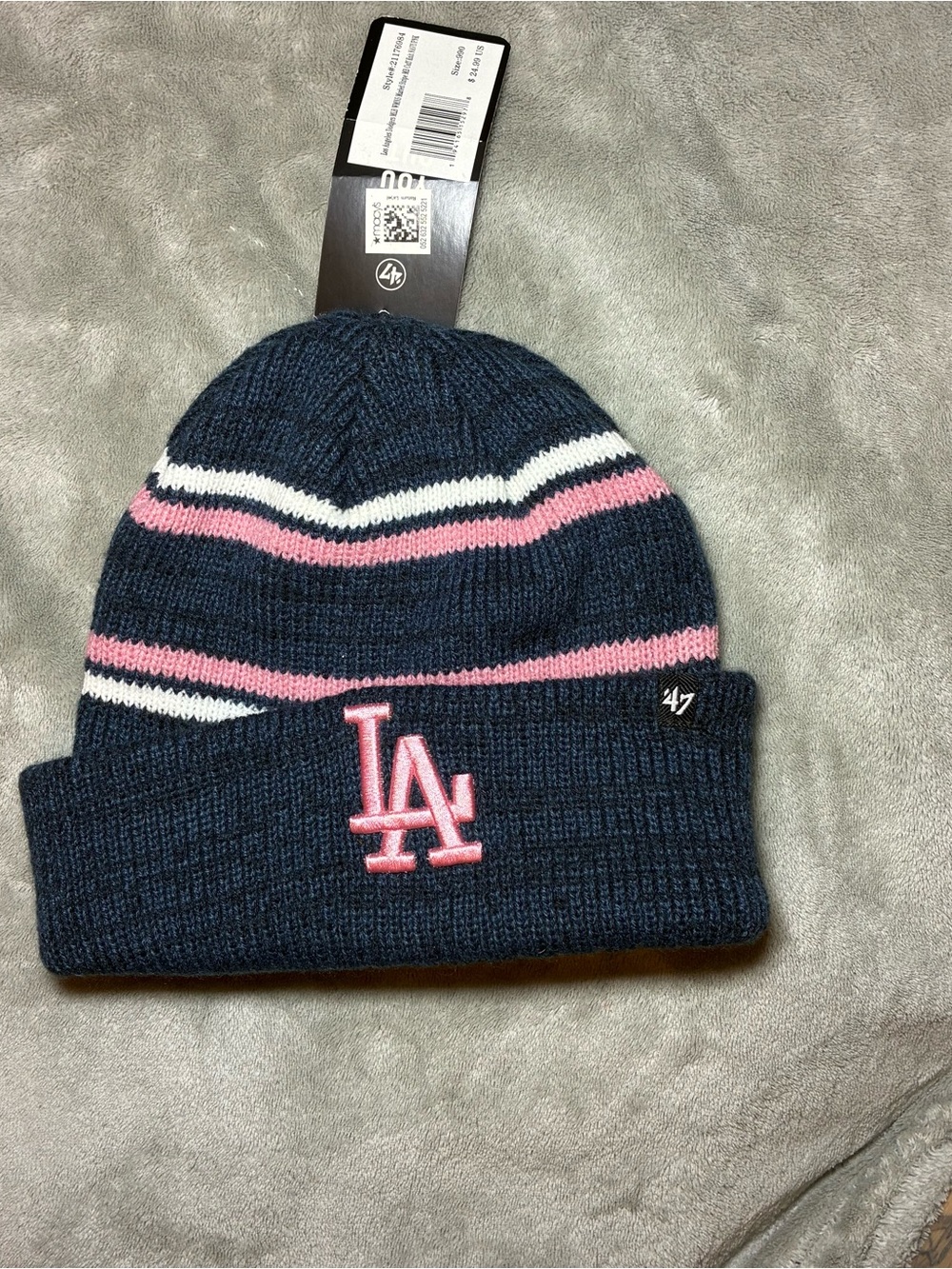 '47 Navy Beanie with Pink & White LA Logo